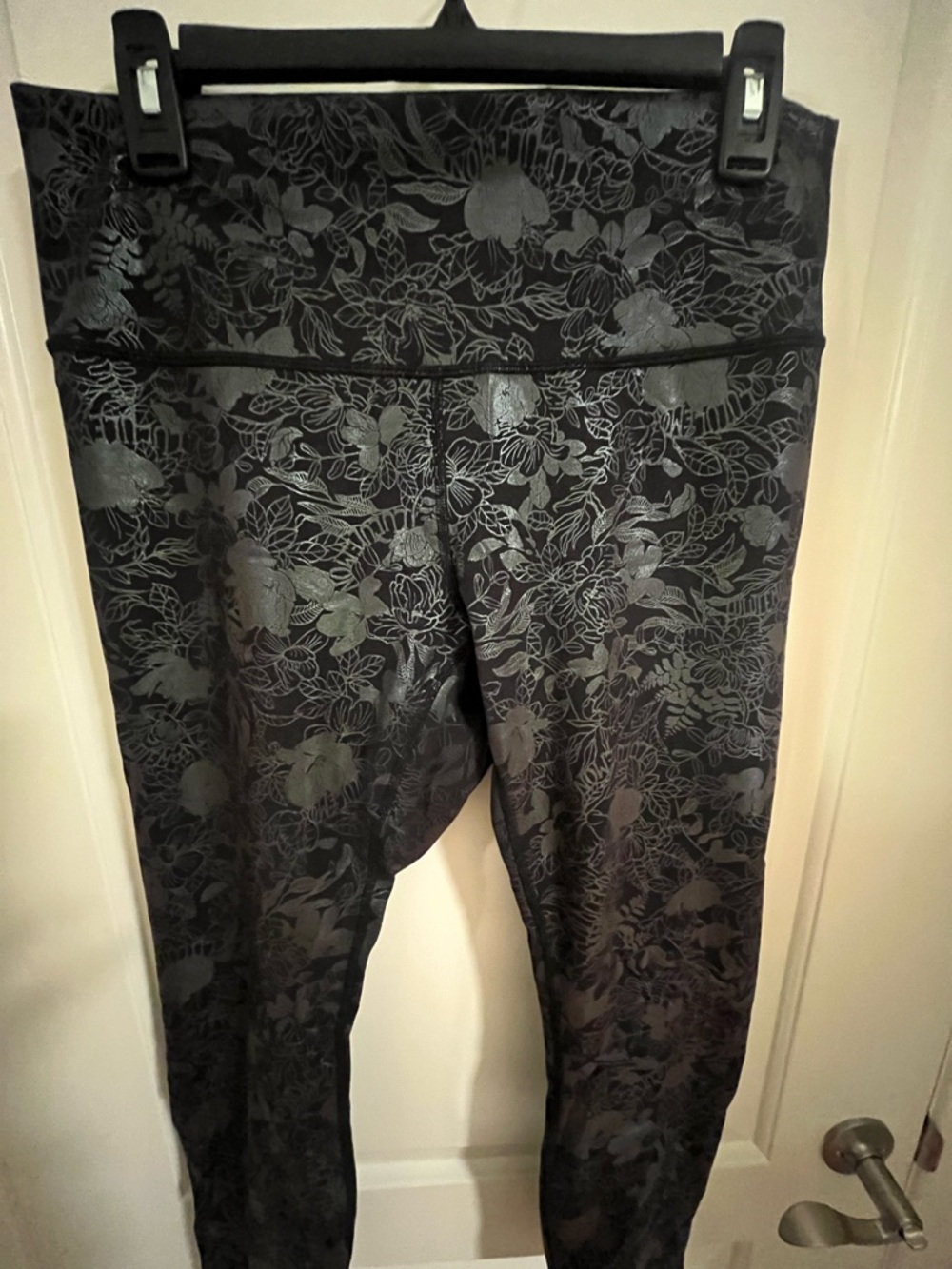 lululemon Wunder Under High Rise Black Leggings with Floral Foil Print